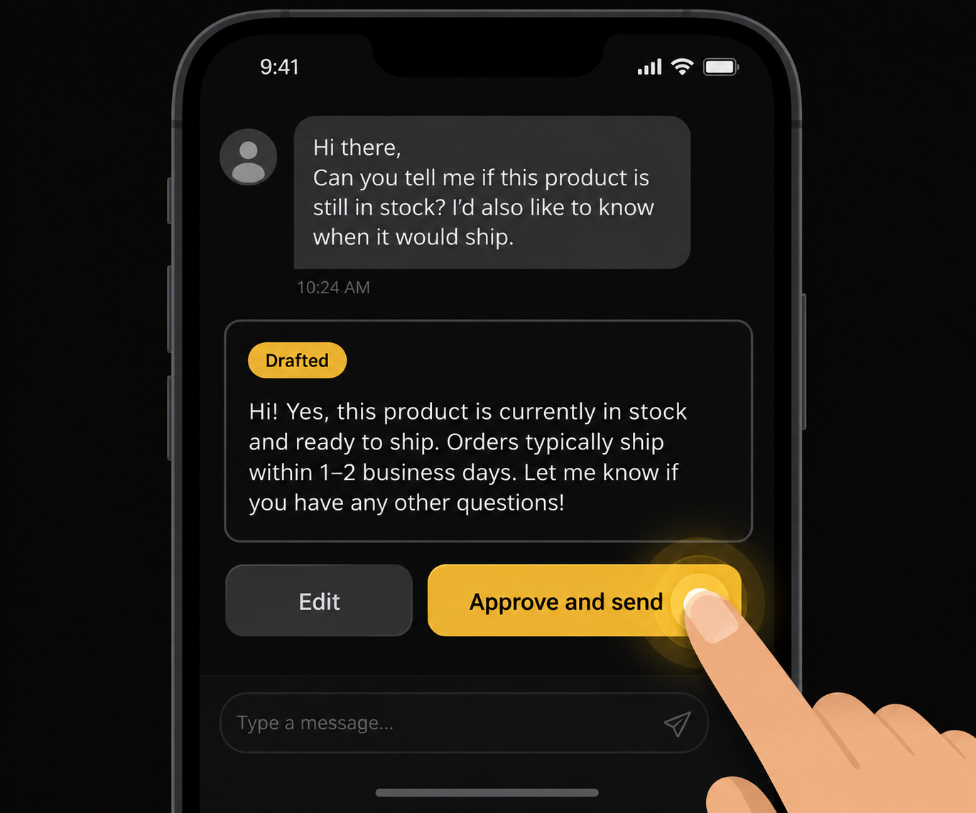 Drafted reply with approve button