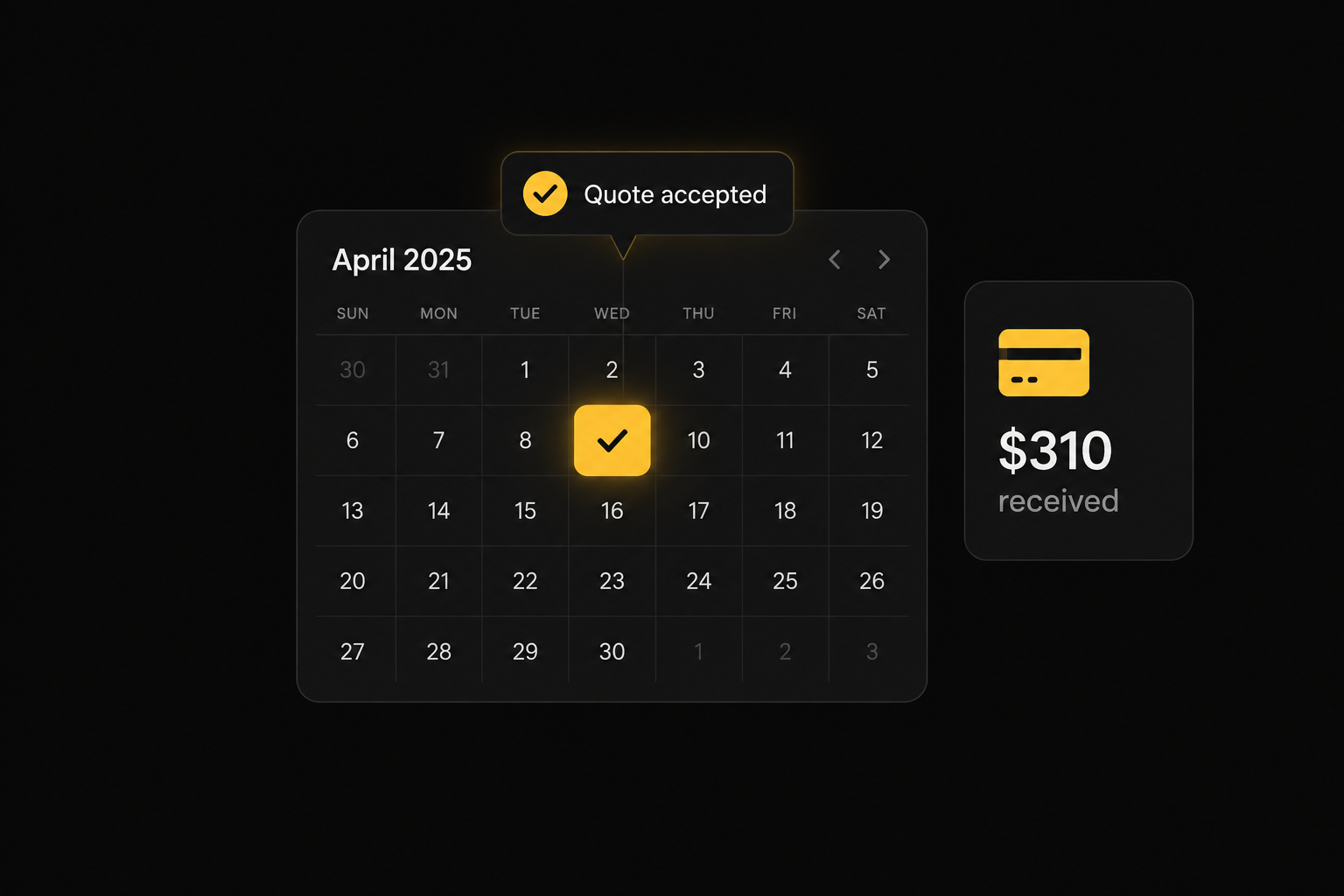 Accepted quote landing on the calendar