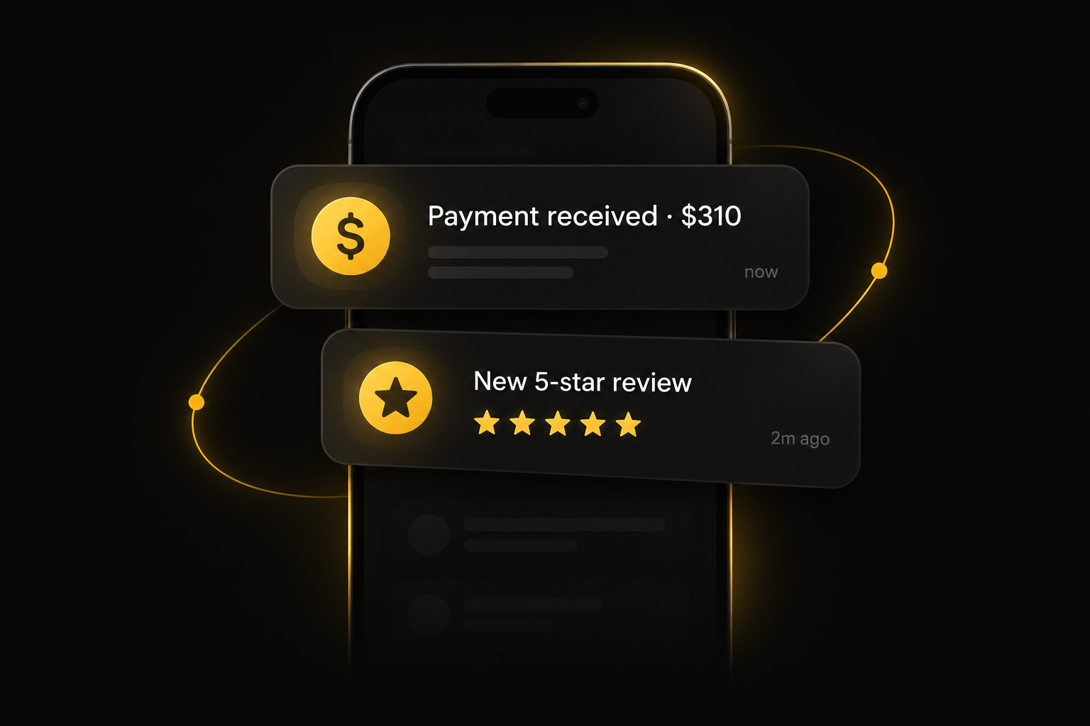 Payment received notification and five star review